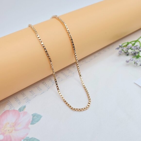 Rose Gold Flat Box Chain Necklace for Women - 45cm Elegant Style, XPNL0055 - Picture 1 of 12